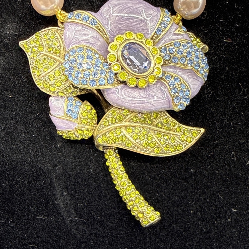 Heidi Daus Budding Romance Rose Crystal Floral Necklace Purple NWT - Picture 3 of 7